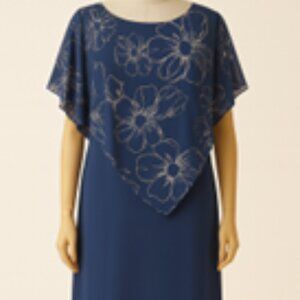 NEW Navy Floral Dress with Cape Sleeve